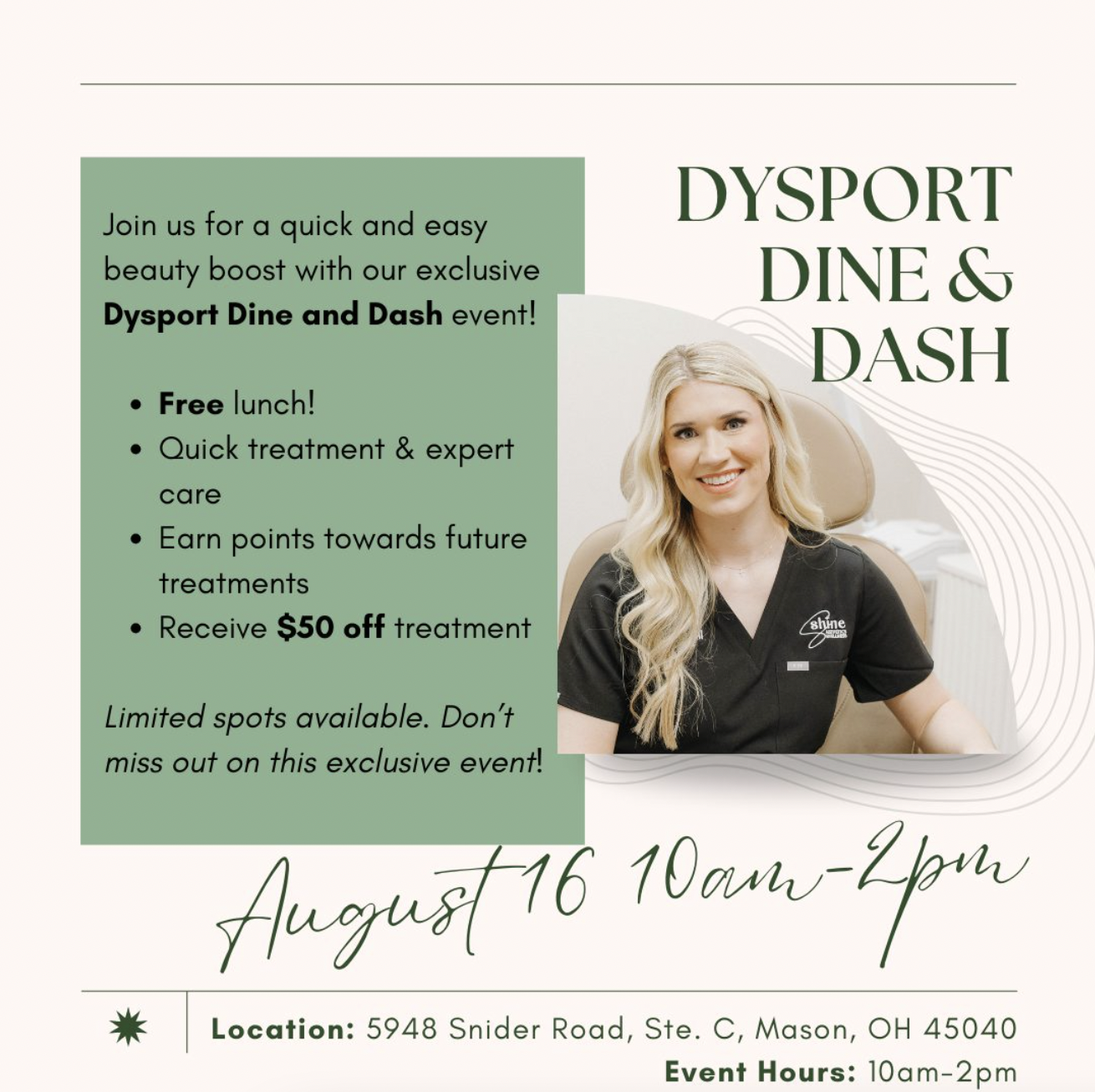 dysport dine and dash mason ohio